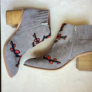 Jeffrey Campbell Embroidered cherry blossom ankle boots